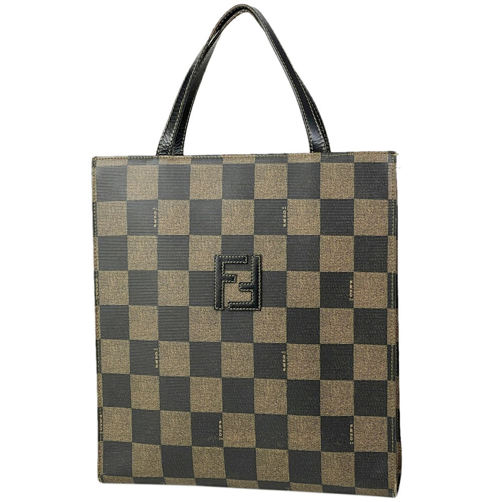 Fendi handbag check shoulder bag brown logo tote block - Picture 2 of 7